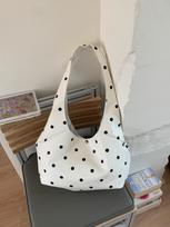 Korean Retro Polka Dot Tote Bag 2025 – Trendy Large-Capacity Shoulder Bag for Women balta
