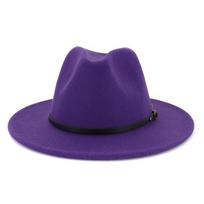 Unisex mados platus vilnos diržas plokščias viršus Fedora Hat Party Church Hats Cap violetinė