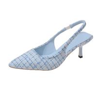 Sea Salt Blue Pointed High Heel Sandals for Women Back Hollow Half Headed Single Fashion Versatile Casual Shoes 39 dangaus mėlyna spalva