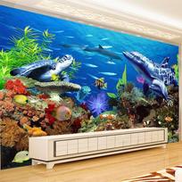 3D sienų tapetai 3D delfinų žuvų povandeniniai tapetai, mėlyni vandenynai, televizoriaus sofos fono tapetai 200 cm(W) x 140 cm(H)