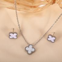 2 vnt. Dobilų rinkinys Nerūdijančio plieno papuošalai Madingas vėrinys Auskarai Papuošalai Dviejų dalių rinkinys necklace+earrings balta