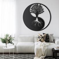 Metalinis Yin Yang dekoras, gyvybės medžio sienų apdaila, metalo sienų dailė, sienų kabinimas, namų biuro svetainės dekoras, metalo medžio menas 18"W x 18"H / 45x45 cm juoda