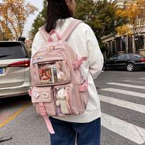Mielos moteriškos kuprinės, vandeniui atsparios kelių kišenių nailono mokyklinė kuprinė, skirta studentėms, mergaitėms Kawaii nešiojamojo kompiuterio knygų paketas Mochilas rožinė