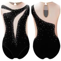 Vaikams ir mergaitėms skirti gimnastikos triko, baleto bakas, unitard, be rankovių, tinklelio, deimantiniai, treniruočių kostiumai, dailiojo čiuožimo drabužiai 9-10 Years juoda
