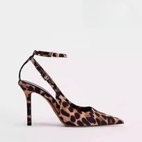 2025 Nauji seksualūs temperamentingi vyresnio amžiaus moterims tinkami plono kulno sandalai smailūs satininiai su leopardo raštu aukštakulniai 38 leopardas