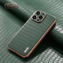 Prabangus krokodilo rašto odinis telefono dėklas, skirtas iPhone 16 15 Pro 14 13 12 Pro Max 11 objektyvo apsauginis smūgiams atsparus galinis dangtelis iPhone 14 Pro Max žalia