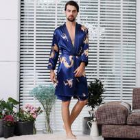 Šilko imitacijos poros kimono ir chalatų rinkinys vyrams XXXL mėlyna