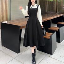 Vintage Doll Collar Midi Dress Women's Clothing Stylish Chinese Disc Buckle Spring Autumn Fake Two Pieces A-Line Spliced Dresses L juoda