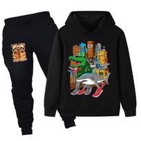 Roblox medinio pagaliuko žmogeliuko animacinis filmas madingas vaikams spausdintas laisvas šiltas patogus rudens žiemos gobtuvas kelnės rinkinys 110cm juoda
