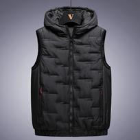Žieminė liemenė su gobtuvu Vyriška plisuota tvirta paminkštinta liemenė nuo vėjo šilta striukė be rankovių Homme laisvalaikio liemenė stora parkas M juoda