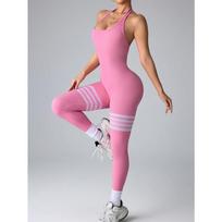 vasarinis sportinis kostiumas moterims, fitneso kostiumas, suvarstomas nugaroje, atvira mada, tamprus, ilgos kelnės, sportinis kombinezonas moteriai, sportinis kostiumas, jogos apranga, treniruočių apranga S rožinė