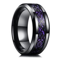 Madingas 8 mm vyriškas nerūdijančio plieno keltų drakono žiedas, įdėtas violetinis anglies pluošto žiedas vyrams, vestuvinės juostos papuošalai, dovana 13 violetinė