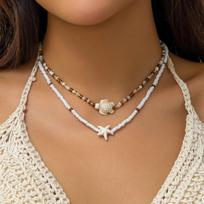 KunJoe Bohemian mišrios spalvos ryžių karoliukai Starfish pakabukų karolių rinkinys moterims Vyrams Madingi Beach Choker raktikaulio grandinės papuošalai