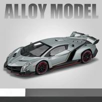 1/24 Lamborghini Veneno sportinio automobilio modelio lydinio liejimo žaislas, aukšta modeliavimo mašinų ratų pakaba, ištraukiama atgal, kolekcija Gimtadienio dovanos berniukui pilka