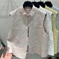 Unikalus kinų stiliaus sunkiu siuvinėjimu liemenės paltas moterims, dvigubo sluoksnio stiliaus liemenės striukė M rožinė