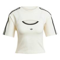 Adidas Originals Cali Marškinėliai Iškirpti Slim Fit Dryžuoti Apvaliu Kaklu Universali Trumpomis Rankovėmis Drop Shoulder T-shirt Moteriški Viršutiniai Drabužiai Off-White Juodi JJ3090 M