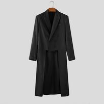 INCERUN Vyriški švarkai-tunikos su įpjautais atlapais, aukštu ir žemu kraštu, netaisyklingomis skeltėmis S juoda