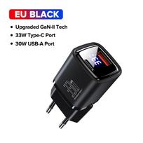QOOVI 33W GaN įkroviklis C tipo USB greito įkrovimo adapteris greito įkrovimo QC3.0 PD USB-C sieninis įkroviklis, skirtas iPhone Samsung Xiaomi iPad juoda