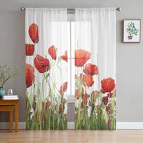 Aguonų gėlių tiulio užuolaidos svetainei, užuolaidos, langų permatomos, modernios užuolaidos miegamojo dekorui 135W x 114H(cm)