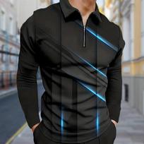 Polo marškinėliai Vyriški ilgomis rankovėmis Spalvingi Aurora Print Nauji vyriški polo marškinėliai ilgomis rankovėmis marškinėliai su užtrauktuku viršuje 3XL mėlyna