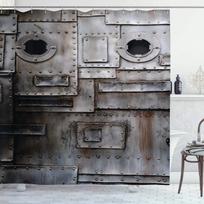 Pramoninė Dušo Užuolaida, Steampunk Stiliaus Antikinė Sudėtis, Žalvarinis Tvirtinimas Apvalus, Audinio Medžiagos Vonios Dekoro Rinkinys su Kabliukais W90xH180cm