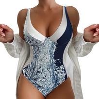 Didelio dydžio moteriški maudymosi kostiumėliai mergaitėms Moteriški maudymosi kostiumėliai su V kaklo gėlėmis marginti bikini maudymosi kostiumėliai S mėlyna