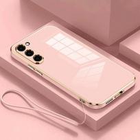 Prabangus dengtas dėklas, skirtas Samsung A56 A36 A26 A16 A06 A55 A35 A25 A15 A05 S A54 A34 A24 A14 A04 A73 A53, su minkštu silikoniniu dirželiu, telefono dėklas For Samsung A56 5G&Case & Strap rožinė