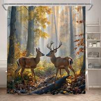 Rudens miško briedis Dušo užuolaida Rustic Raudoni klevai Krioklys Laukinių gyvūnų Rudens peizažas Vonios užuolaidos Namų vonios kambario dekoras 90x180cm-35x70in