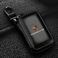 1 vnt. Odinis emblemos automobilio rakto dėklas pakabukas užtrauktuku rakto dėklas krepšys Porsche Cayenne Panamera Macan Boxster 911 Carrera-GT 944 918 917 juoda