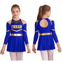 Vaikų mergaičių linksmųjų šokių apranga Raidžių spauda ilgomis rankovėmis triko Helovino cheerleader Cosplay suknelė 5-6 Years raudona