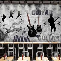 3d Mural Retro Hand Painted Music Theme Guitar Graffiti Wallpaper Restaurant Bar Murals 200 cm(W) x 140 cm(H)