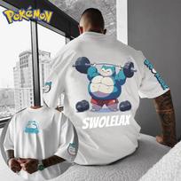 Pokémon Anime Snorlax Dvisluoksniai Spausdinti Marškinėliai Vyrams ir Moterims Vasaros Nauji Animaciniai Papildomi Laisvi Atsitiktiniai Trumpomis Rankovėmis Viršutiniai S