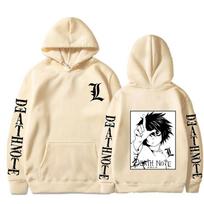 Harajuku Death Note Unisex Comic Hoodie Japoniškas anime margintas vyriškas gobtuvas negabaritinis ilgomis rankovėmis gatvės apranga Kasdieniai megztiniai XS smėlis