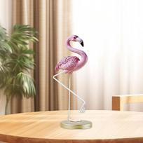 Paukščio skulptūra Flamingas Dervos statulėlė Figūrėlė Sodo figūrėlė su metaliniu stoveliu vidaus ir lauko reikmėms 10x10x25cm