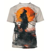 Samurai 3D Printing Men's Shirt Fashion Trends Clake Neck Standard Standard Standard Legal T-shirt Street Clothing Harajuku hip hip hop big T-shirt 2XL