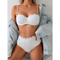Seksualus vienspalvis bikini komplektas moterims, trikampis, kriauklių raštas, dviejų dalių maudymosi kostiumas, paplūdimio maudymosi kostiumas, vienspalviai maudymosi drabužiai, moteriški S balta