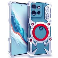 Magnetinis Metalinis Bamperis Moto Edge 50 Fusion, X50 Ultra, S50 Neo, Moto G85 Dėklui, Be Rėmelio, 360 Laipsnių Besisukantis Laikiklis su Objektyvo Dangteliu Motorola Edge 50 sidabras