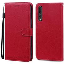 Dėklas Huawei P20, Dėklai Huawei P20 Pro, Coque Huawei P20 Pro, Odinis piniginės tipo atverčiamas dėklas Huawei P 20 Pro, Etui For Huawei P20 tamsiai raudona spalva