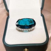 Silver Fashion New For Ladies Party Light Blue Large Gemstone Ring Party Wedding Jewelry Gift 9