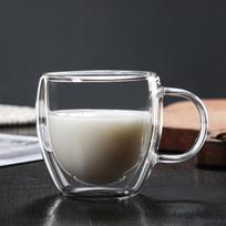 Kiaušinio formos dvigubos sienelės borosilikatinio stiklo puodelis su rankena - Izoliuotas kavai ar pienui. 350ml 150ml spalva