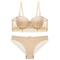 Julexy Push Up Half Cup liemenėlių rinkiniai solidūs Moteriškas liemenėlių rinkinys Skaidrus Sexy Lace 85C dramblio kaulas