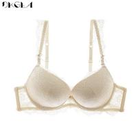 DKGEA moteriškas apatinis trikotažas, nėriniuotas Push Up liemenėlė Sexy Deep V 70C smėlis