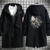 Anime Attack on Titan Kostiumas Levi Mikasa Eren Cosplay Vyriškas ilgas paltas su gobtuvu pavasario rudeninė striukė vėjo striukė Viršutinis paltas S juoda