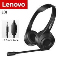 Lenovo E01 Laidinės žaidimų ausinės su pasukamu HD mikrofonu Valdymo jungiklis Mokymosi biuro ausinės Stereo operatoriaus ausinės internetinei pamokai 3.5mm Plug
