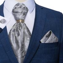 Ascot kaklaraištis vyrams auksinis žiedas Naujovė Paisley Ascot kaklaraištis šilkas Cravat Hanky ​​rankogalių sąsagų rinkinys Dibangu AS-2010