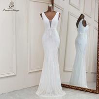 Seksualios gilios V kaklo stiliaus undinėlės vakarinės suknelės Vestidos Formales Vestidos De Fiesta Robe De Soiree De Mariage XXL balta