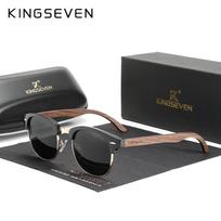 KINGSEVEN rankų darbo 2021 m. juodo riešutmedžio mediniai akiniai nuo saulės vyrams, poliarizuoti UV400 apsauga, pusiau be rėmelių retro akiniai moterims, Oculos M black