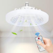 LED Ventiliatorius-Šviestuvas su Nuotoliniu Pritemdymu ir Vėjo Greičio Valdymu, Tylus Ventiliatorius-Šviestuvas, Itin plonas E27 Sraigtinis Lizdas Bendrabučio Ventiliatorius-Šviestuvas balta