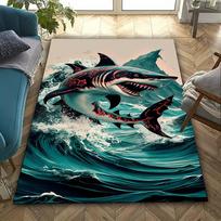 3D ryklio tema margintas kilimas Kraštutinis jūrų siaubo pareiškimo kilimas svetainėms, miegamiesiems, biuro patalpoms, patvarūs plaunami kilimėliai 40x60cm (16x24in)
