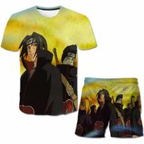 Madingi 3D drabužiai vaikams 2 dalių rinkinys Naruto Print + šortai Kelnės Drabužiai 4–14 metų Vaikų berniuko kostiumas trumpomis rankovėmis 150